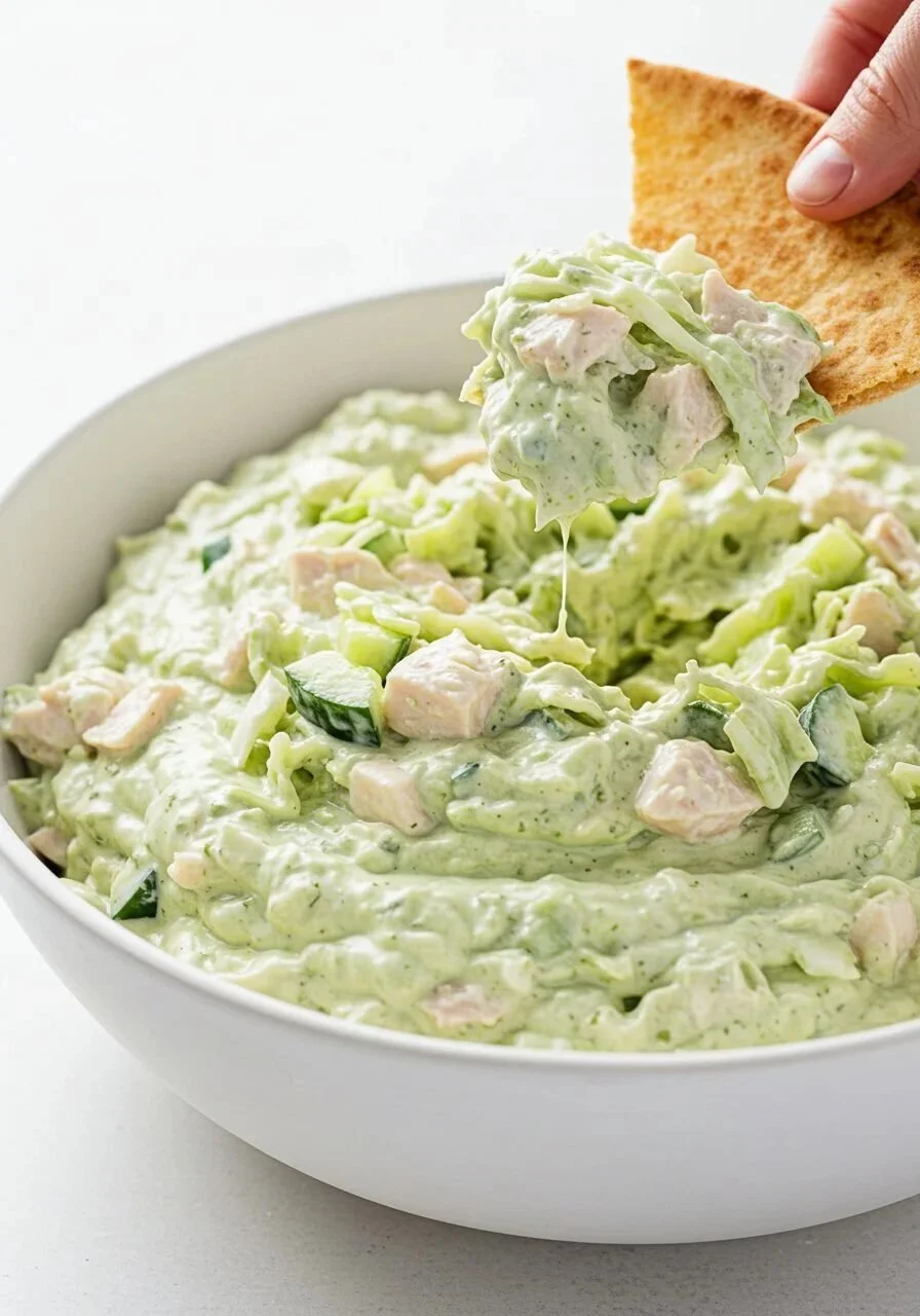 Delicious Green Goddess Chicken Salad Dip served in a bowl with fresh veggies