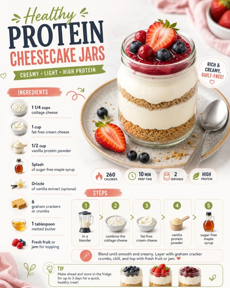 Healthy protein cheesecake jars topped with fruits and nuts