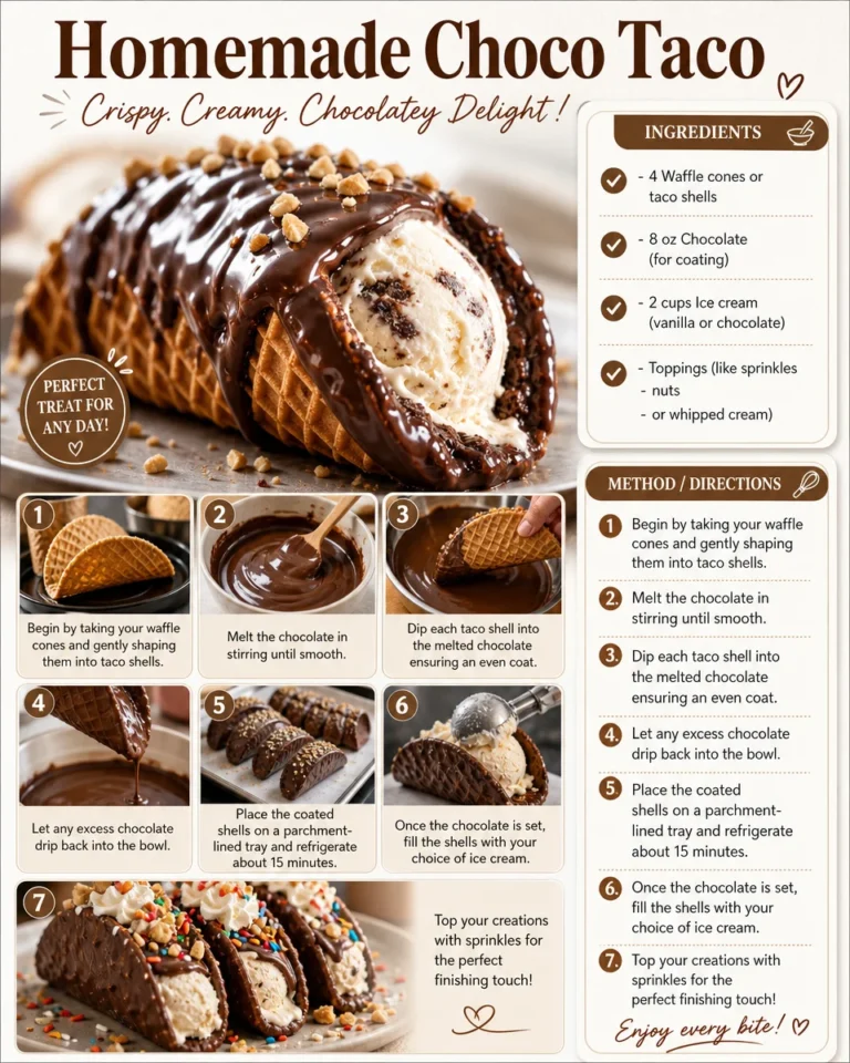 Delicious homemade Choco Taco dessert assembled with ice cream and waffle cones.