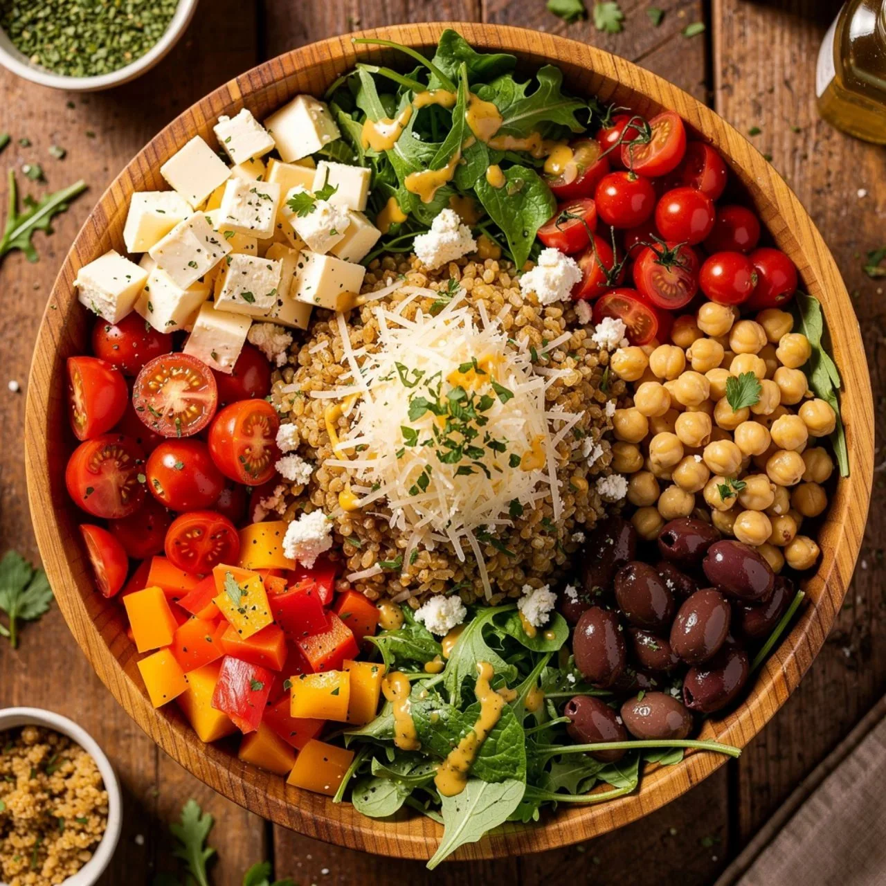 Colorful Italian Pasta Salad with veggies and dressing in a bowl