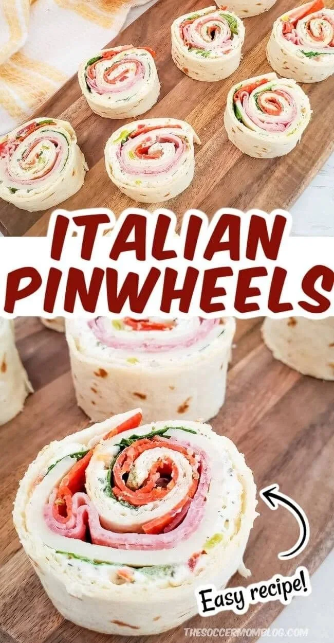 Delicious Italian Pinwheels appetizer with fresh ingredients.