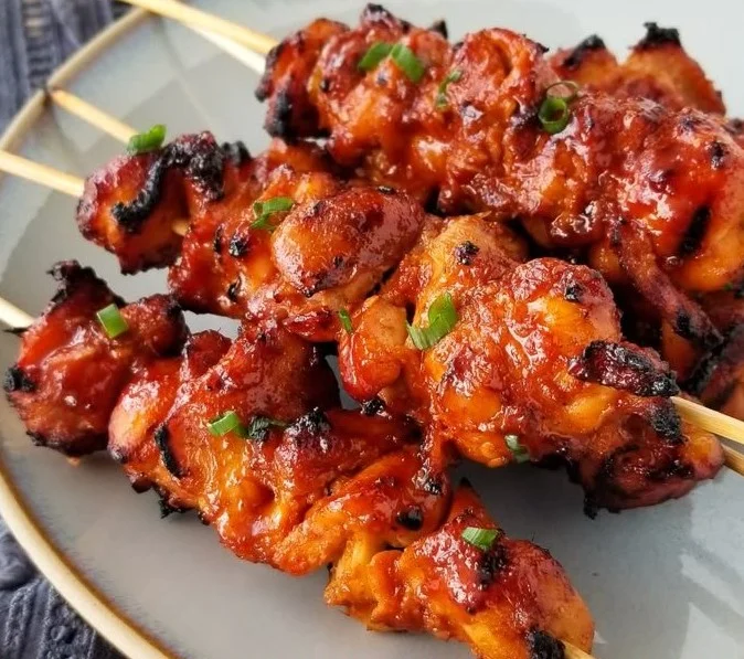 Delicious Korean Chicken Skewers grilled to perfection with a flavorful marinade.