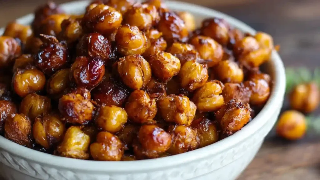 Maple cinnamon roasted chickpeas - crispy and healthy snack option