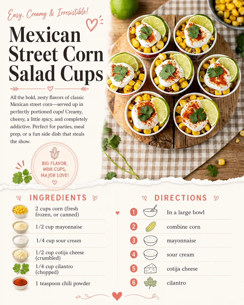 Mexican street corn salad served in cups, featuring corn, cheese, and spices.