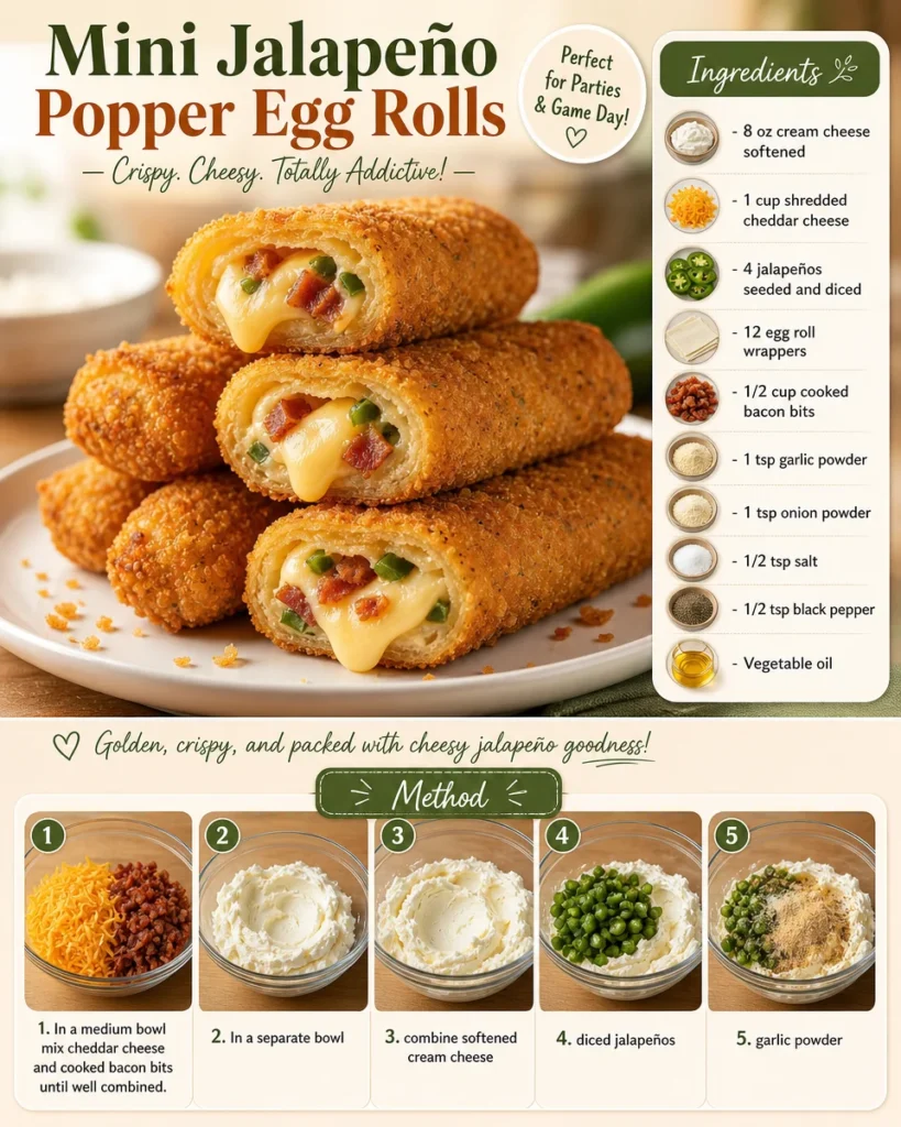Mini jalapeño popper egg rolls with a crispy golden-brown exterior