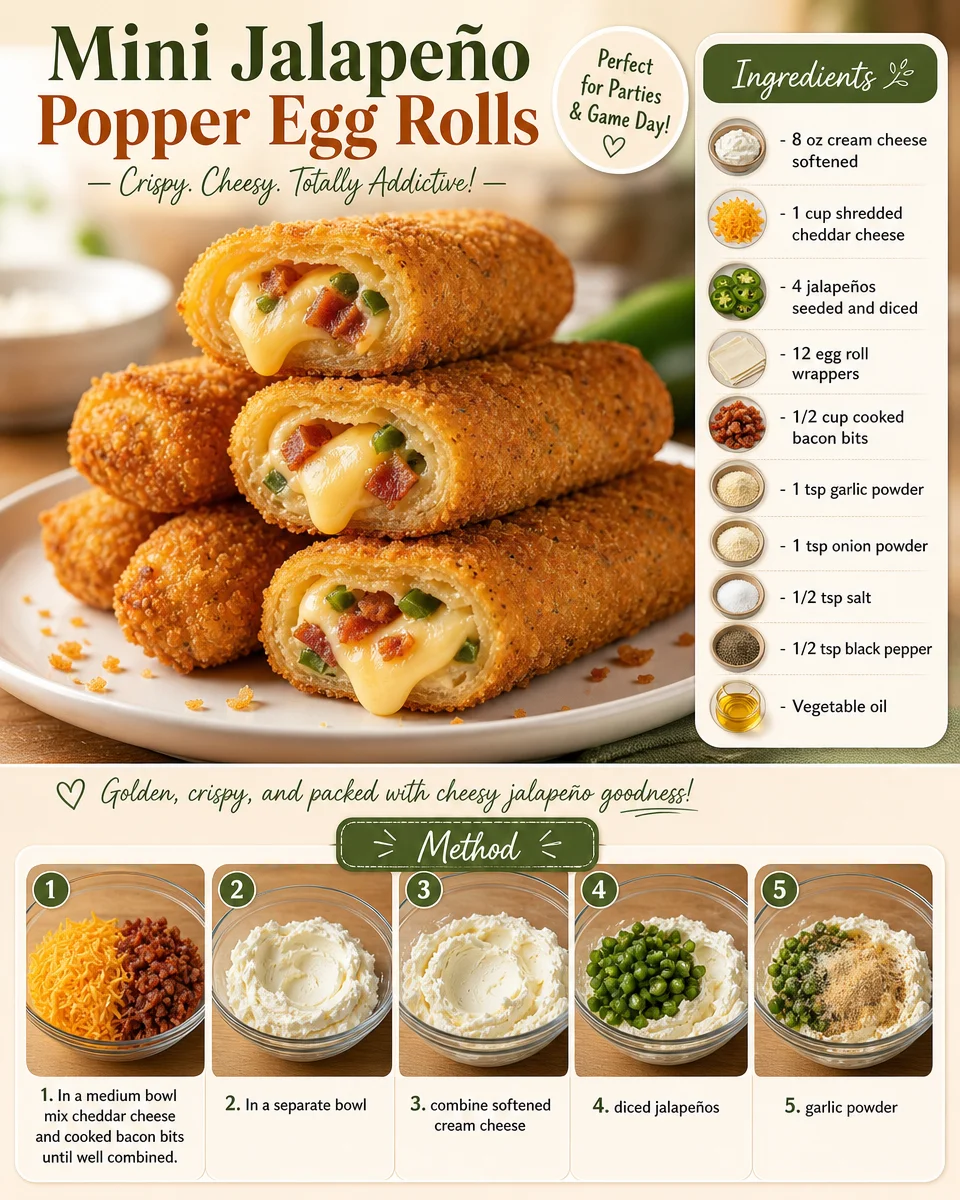 Mini jalapeño popper egg rolls with a crispy golden-brown exterior