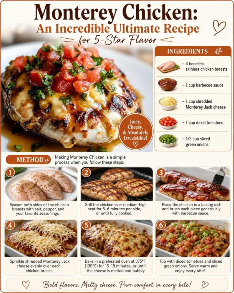 Delicious Monterey Chicken topped with cheese and tomatoes