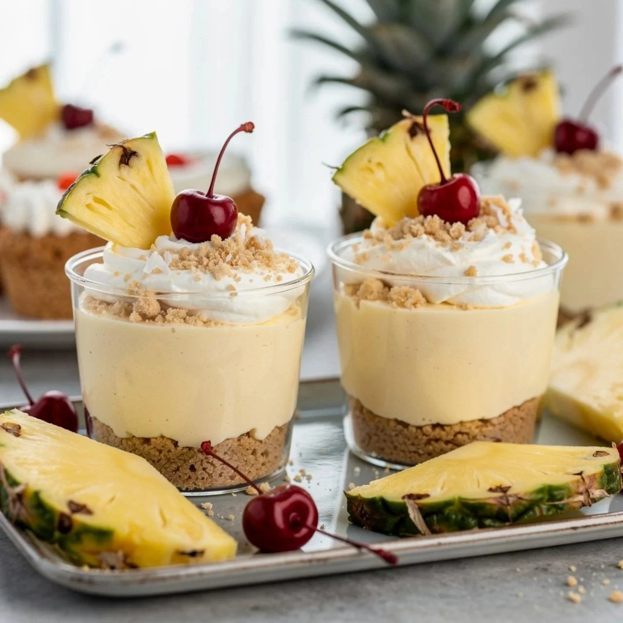 Delicious no-bake pineapple cheesecake mousse served in a glass