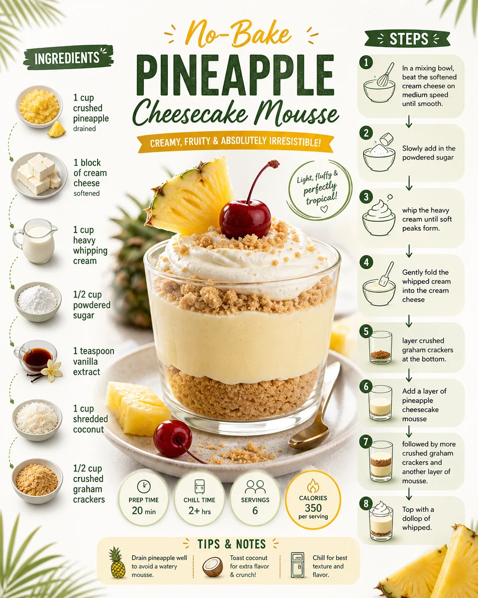 Delicious no-bake pineapple cheesecake mousse dessert in a glass.
