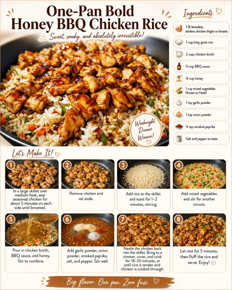 One-Pan Bold Honey BBQ Chicken Rice dish served on a plate.