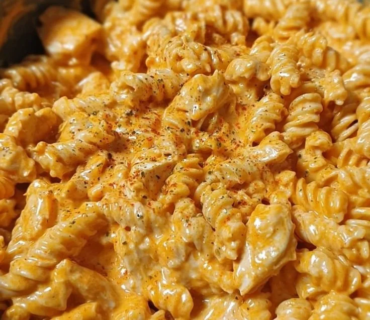 One-Pot Creamy Buffalo Chicken Pasta with a spicy kick in a bowl