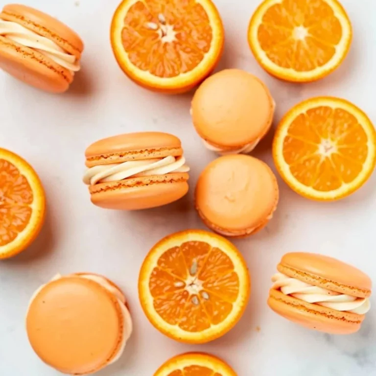 Orange Creamsicle Macarons with creamy filling and vibrant orange color.