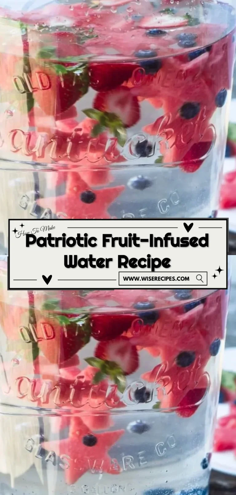 Refreshing patriotic fruit-infused water with berries and herbs for summer.