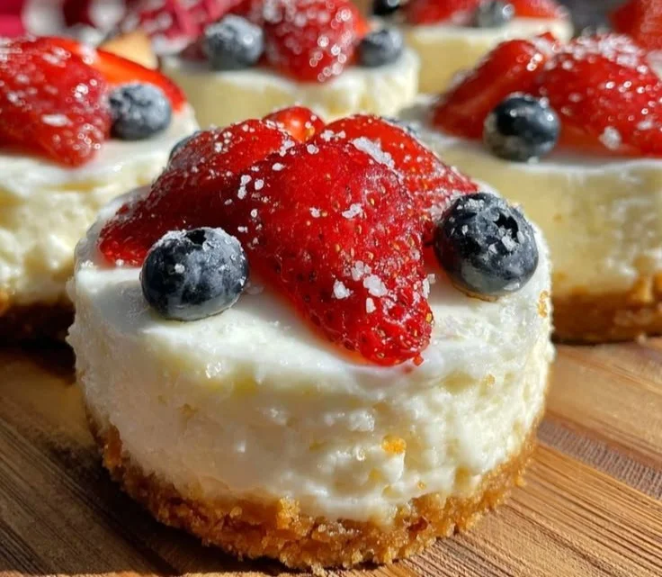 Mini American flag cheesecakes for 4th of July dessert celebration