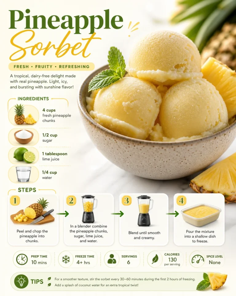 Delicious homemade pineapple sorbet served in a bowl with fresh pineapple slices