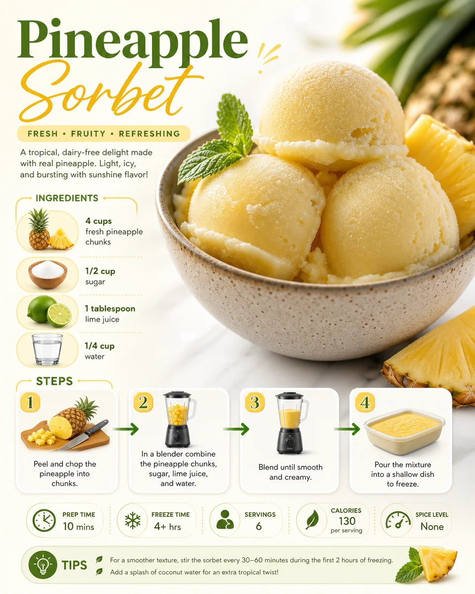 Delicious homemade pineapple sorbet served in a bowl with fresh pineapple slices