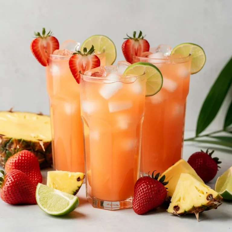 A refreshing glass of Pineapple Strawberry Water with vibrant fruits