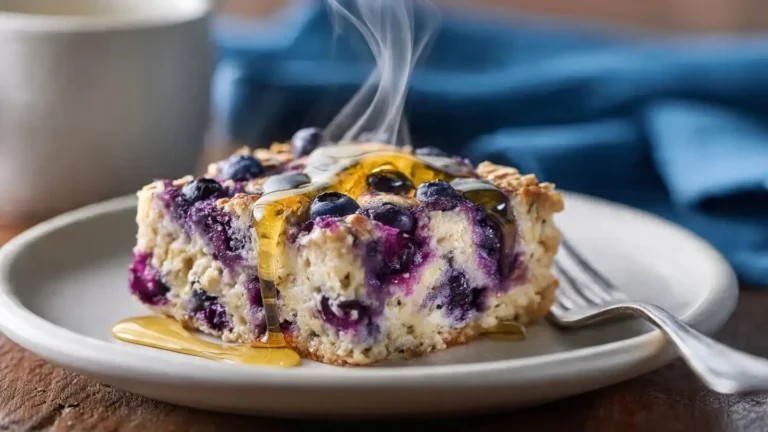 Protein-packed blueberry cottage cheese bake fresh from the oven