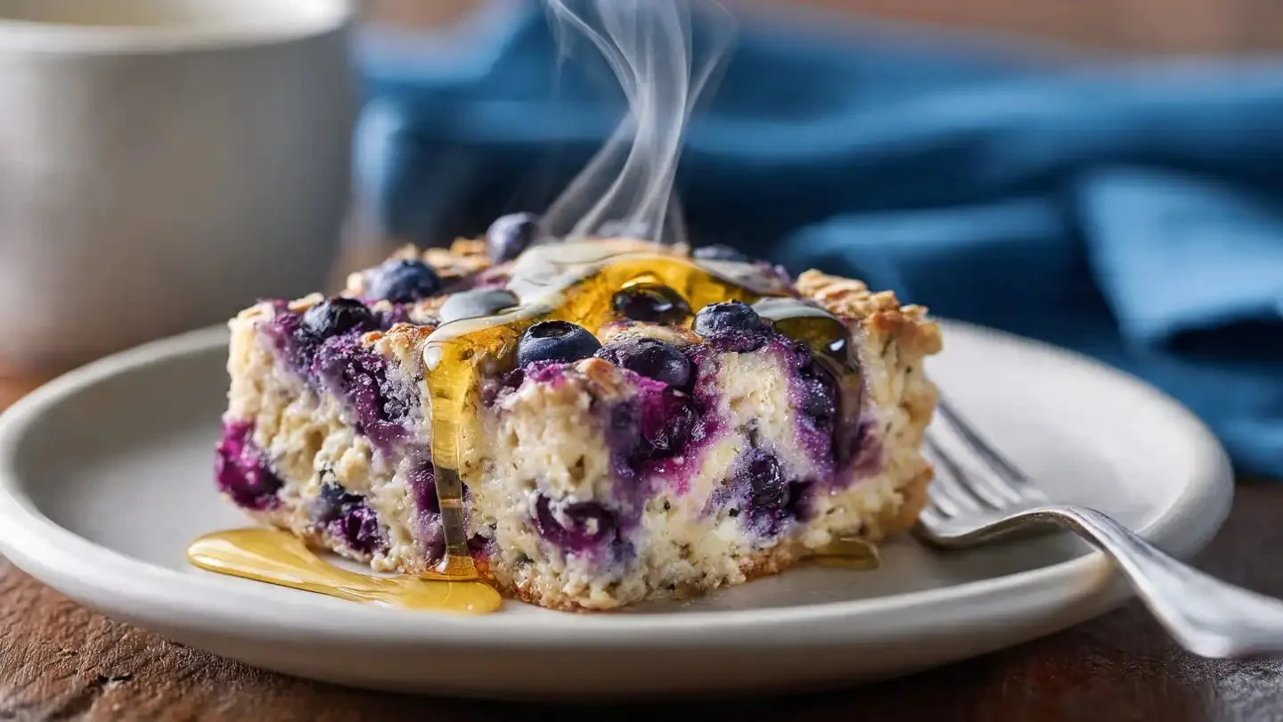 Protein-packed blueberry cottage cheese bake fresh from the oven