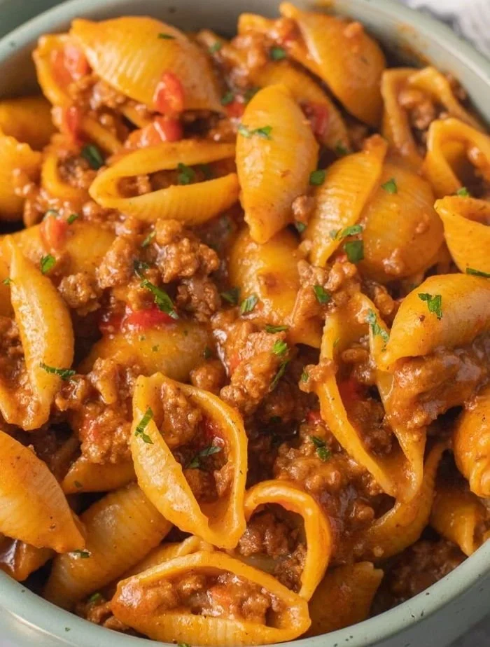 Protein-packed taco pasta dish with colorful ingredients