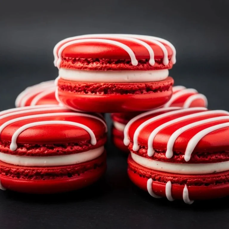 Delicious Red Velvet Macarons with cream cheese filling on a decorative plate