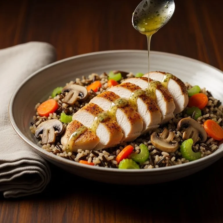 Slow Cooker Herb Butter Chicken served over a bed of wild rice garnished with herbs