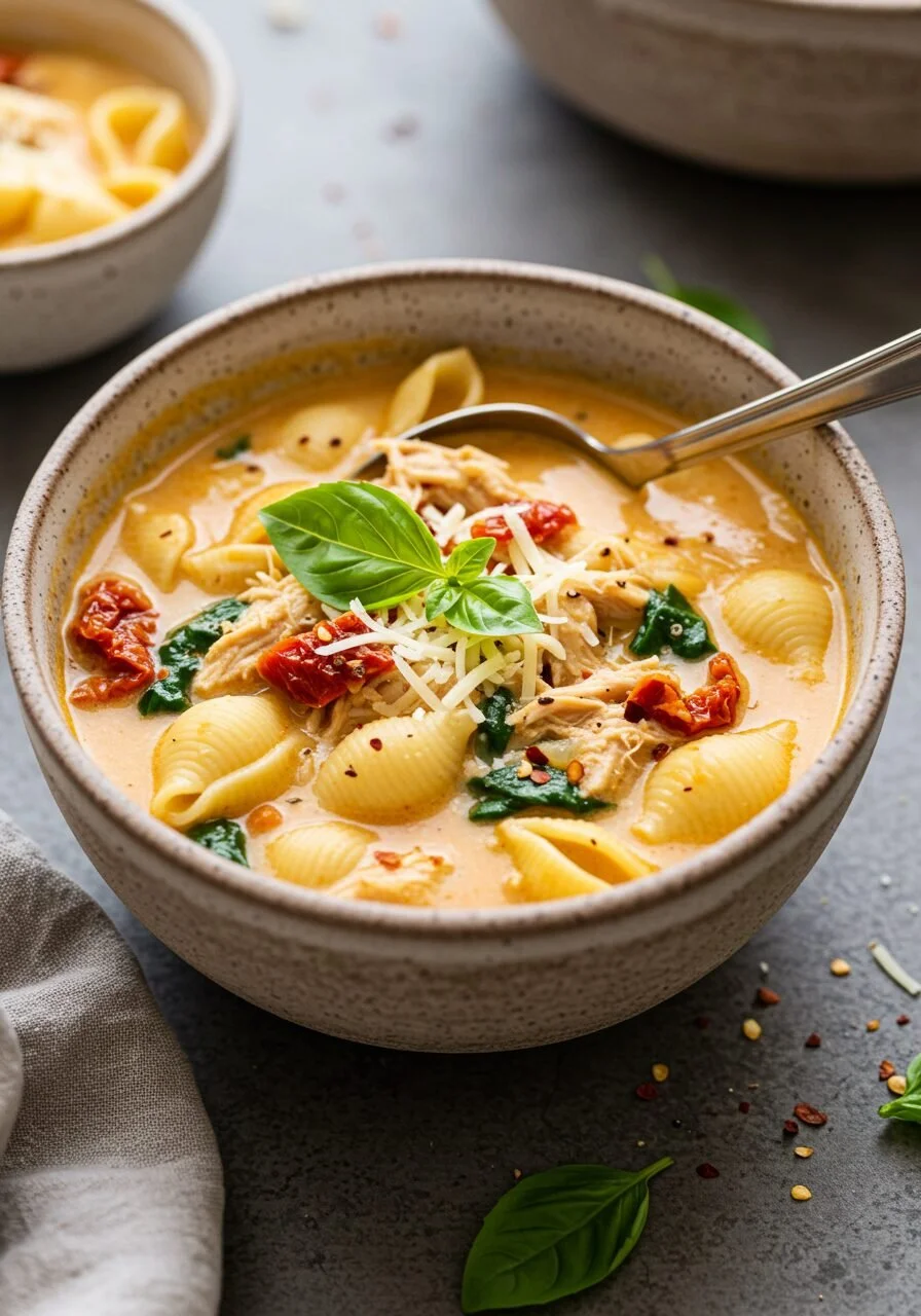 Delicious Slow Cooker Marry Me Chicken Soup in a bowl with herbs