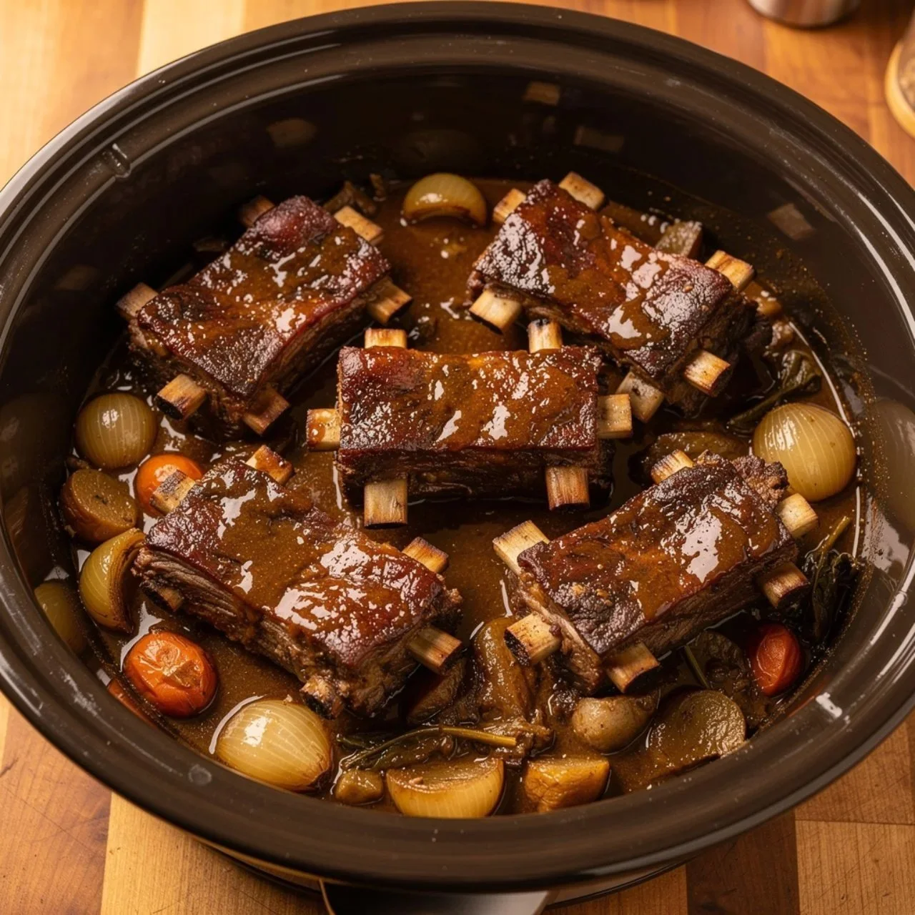 Delicious slow cooker short ribs served with garnish