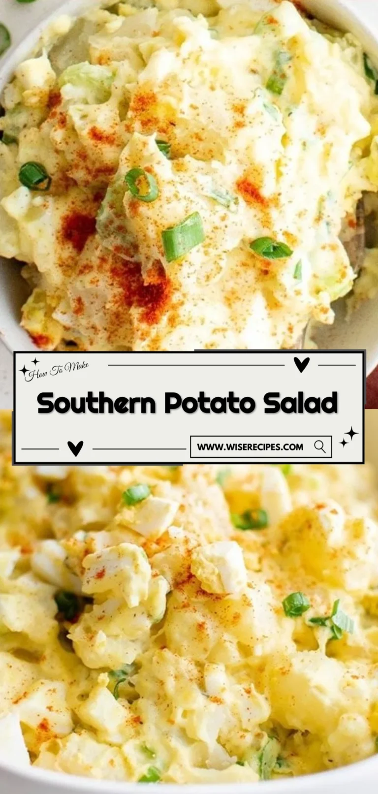 Delicious Southern potato salad in a bowl with a garnish of herbs