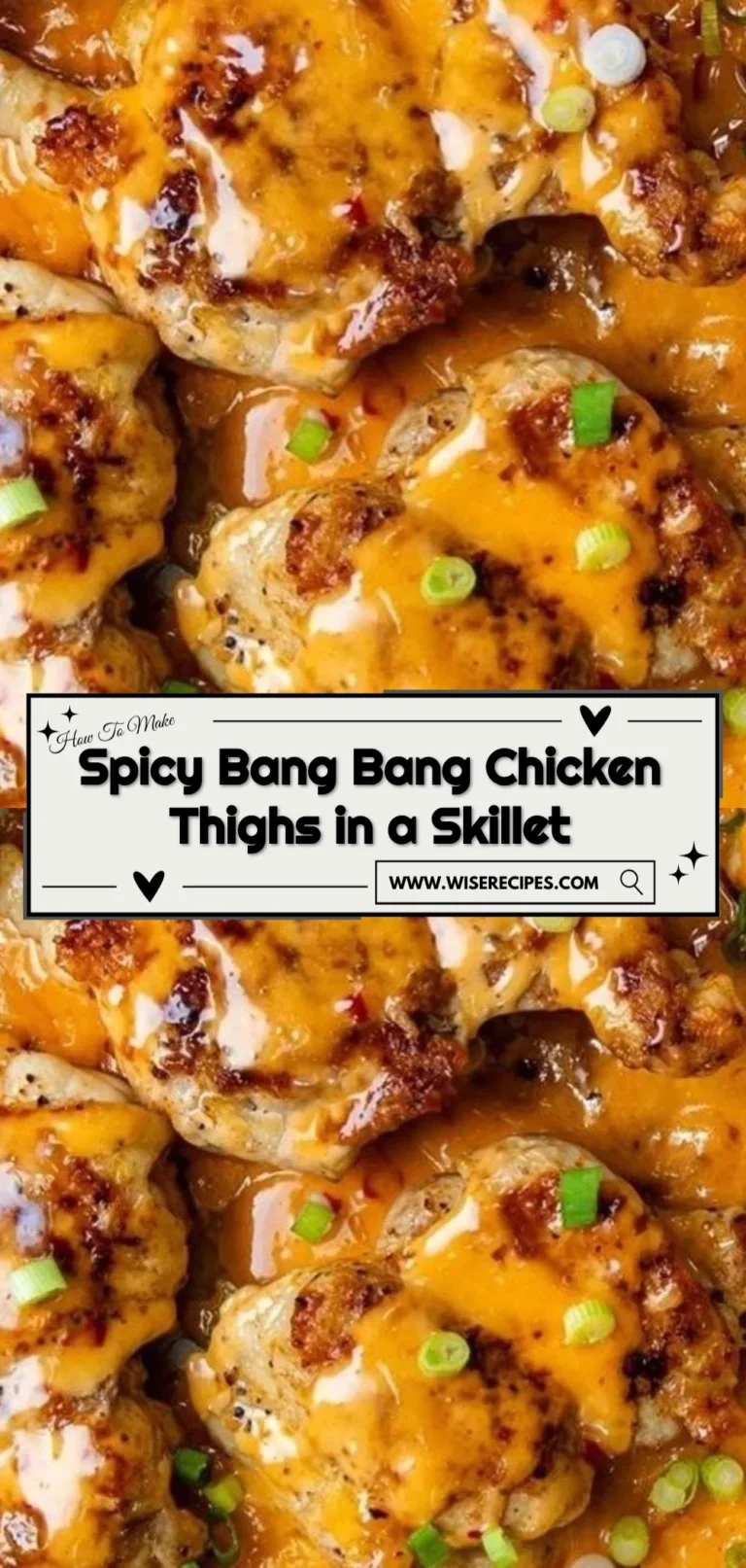 Skillet-cooked Spicy Bang Bang Chicken Thighs garnished with herbs