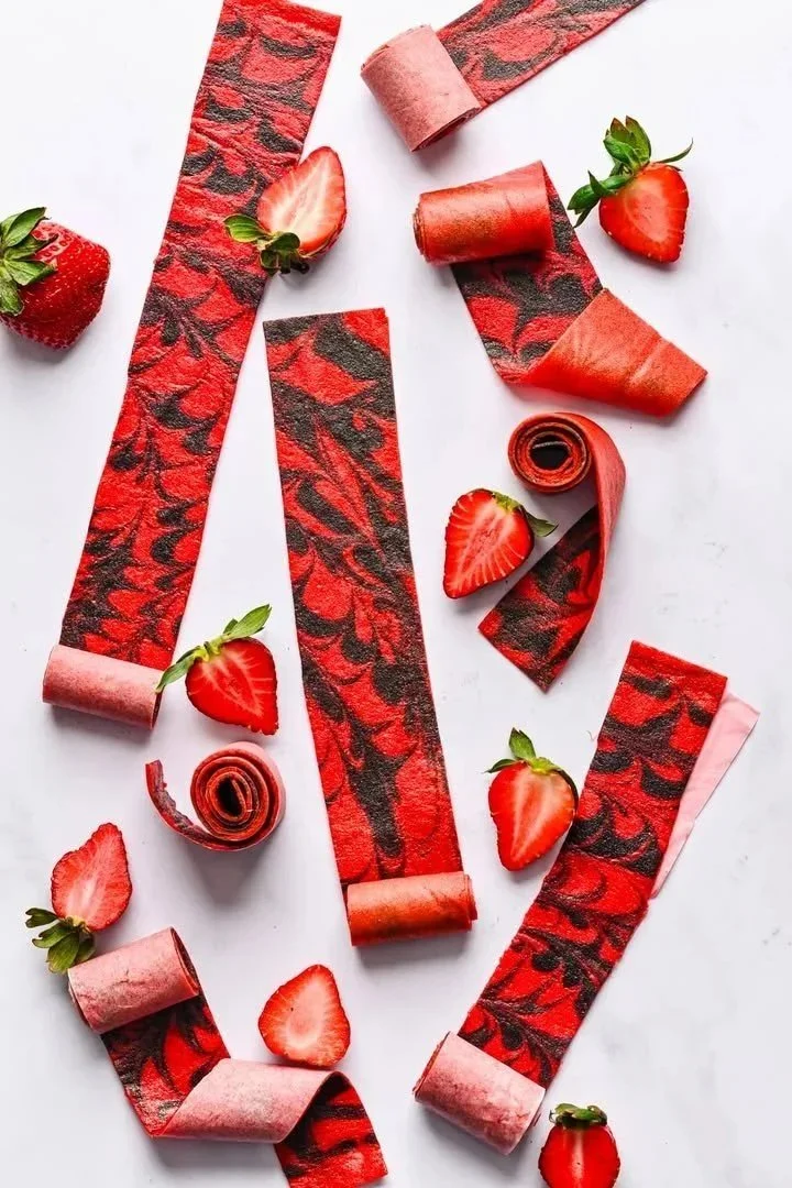 Homemade strawberry fruit roll ups made from fresh strawberries