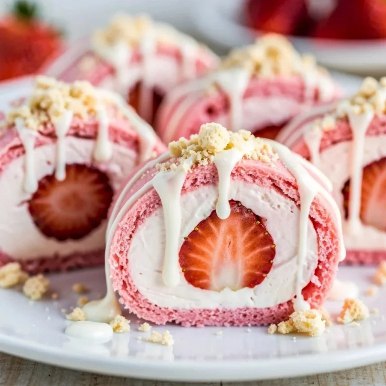 Strawberry Shortcake Cheesecake Sushi Rolls with strawberries and cream