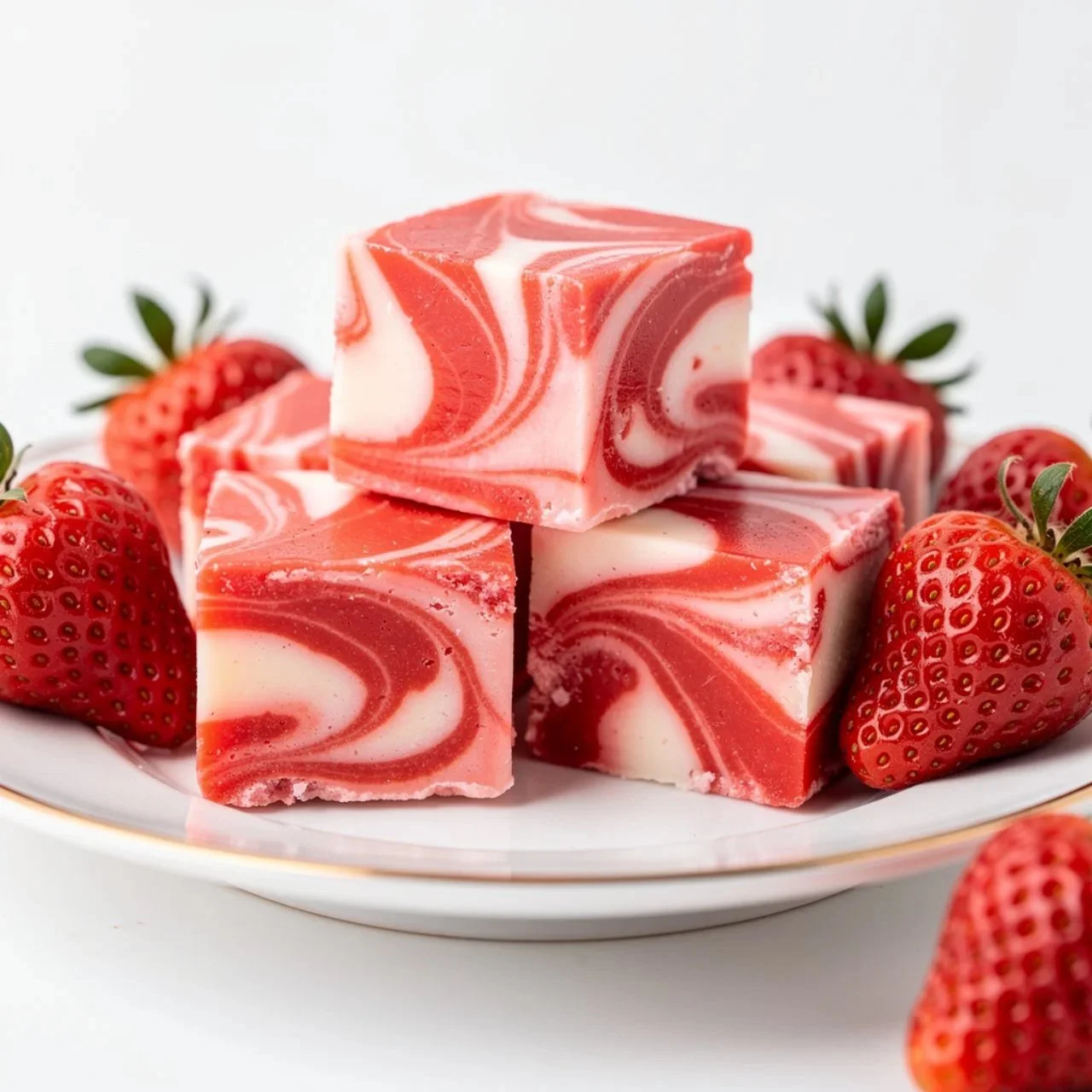 Delicious homemade strawberry swirl fudge dessert on a plate.