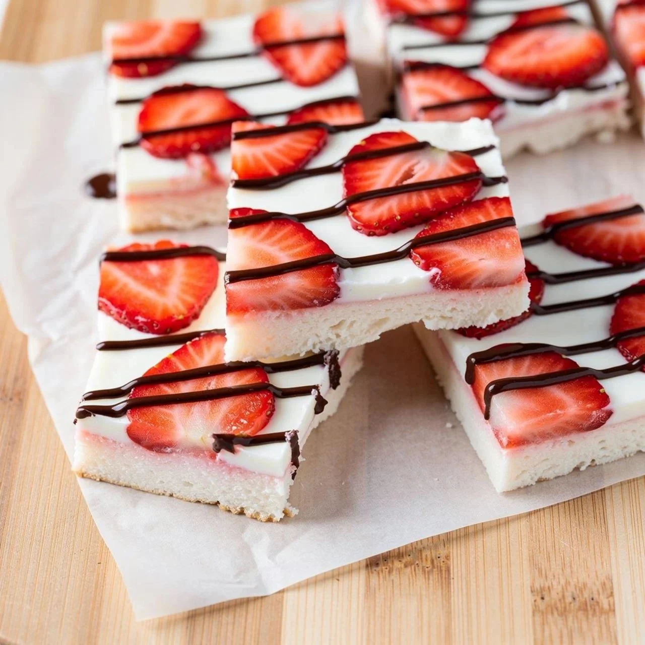 Healthy strawberry yogurt bark topped with fresh strawberries and nuts.