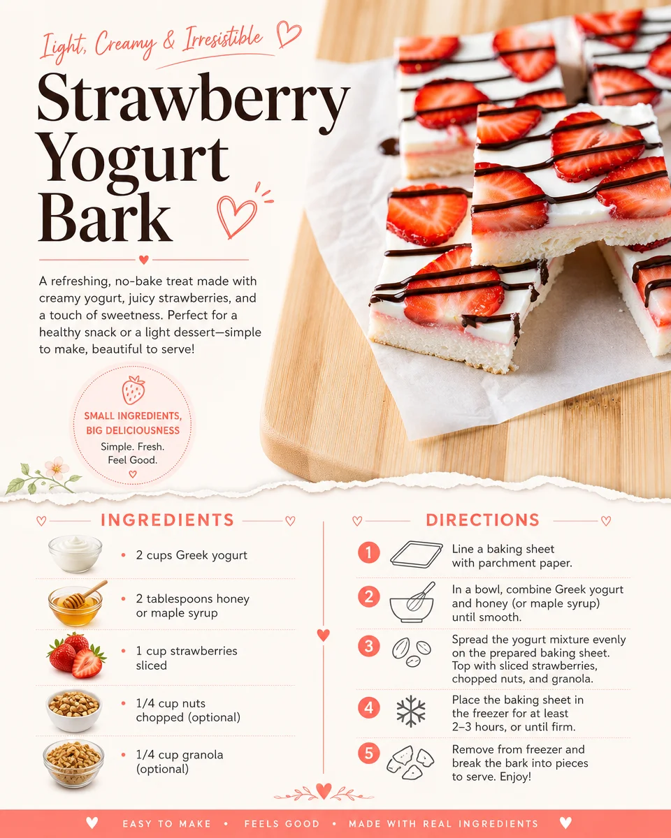 Healthy Strawberry Yogurt Bark topped with fresh strawberries and nuts