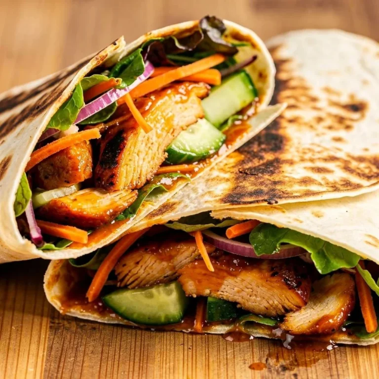 Delicious Sweet Chili Chicken Wraps with fresh vegetables and sauce