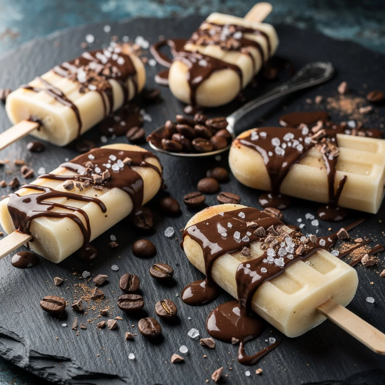 Delicious Vanilla Cold Brew Coffee Popsicles melting in the sun