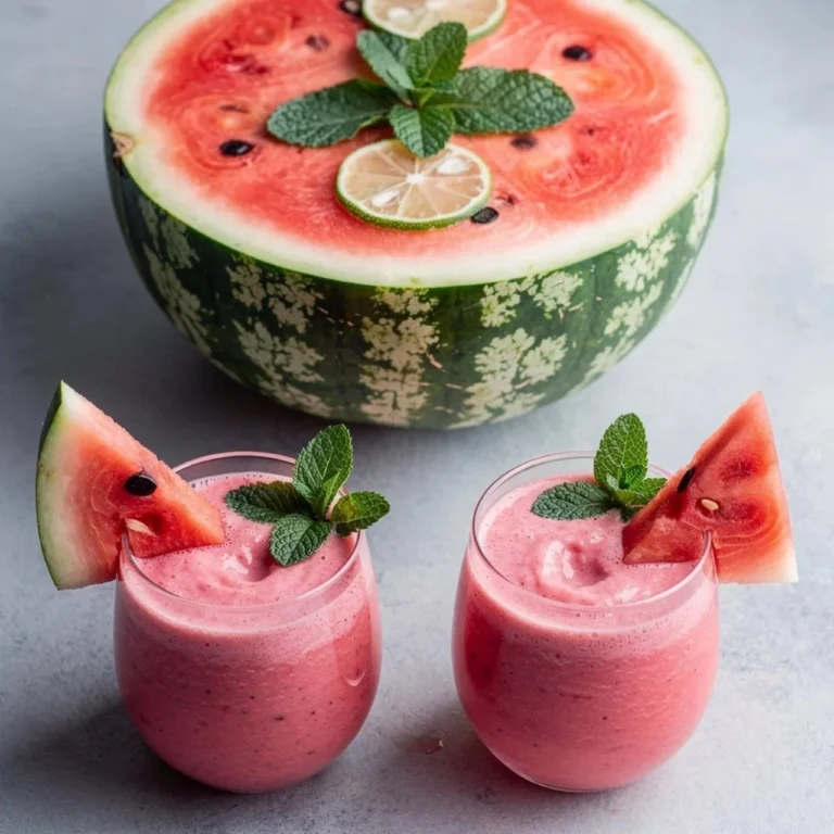 Refreshing watermelon smoothie in a glass with mint leaves on top