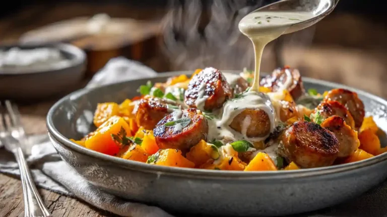 Whole30 Savory Butternut Chicken Breakfast Bowl featuring butternut squash and chicken