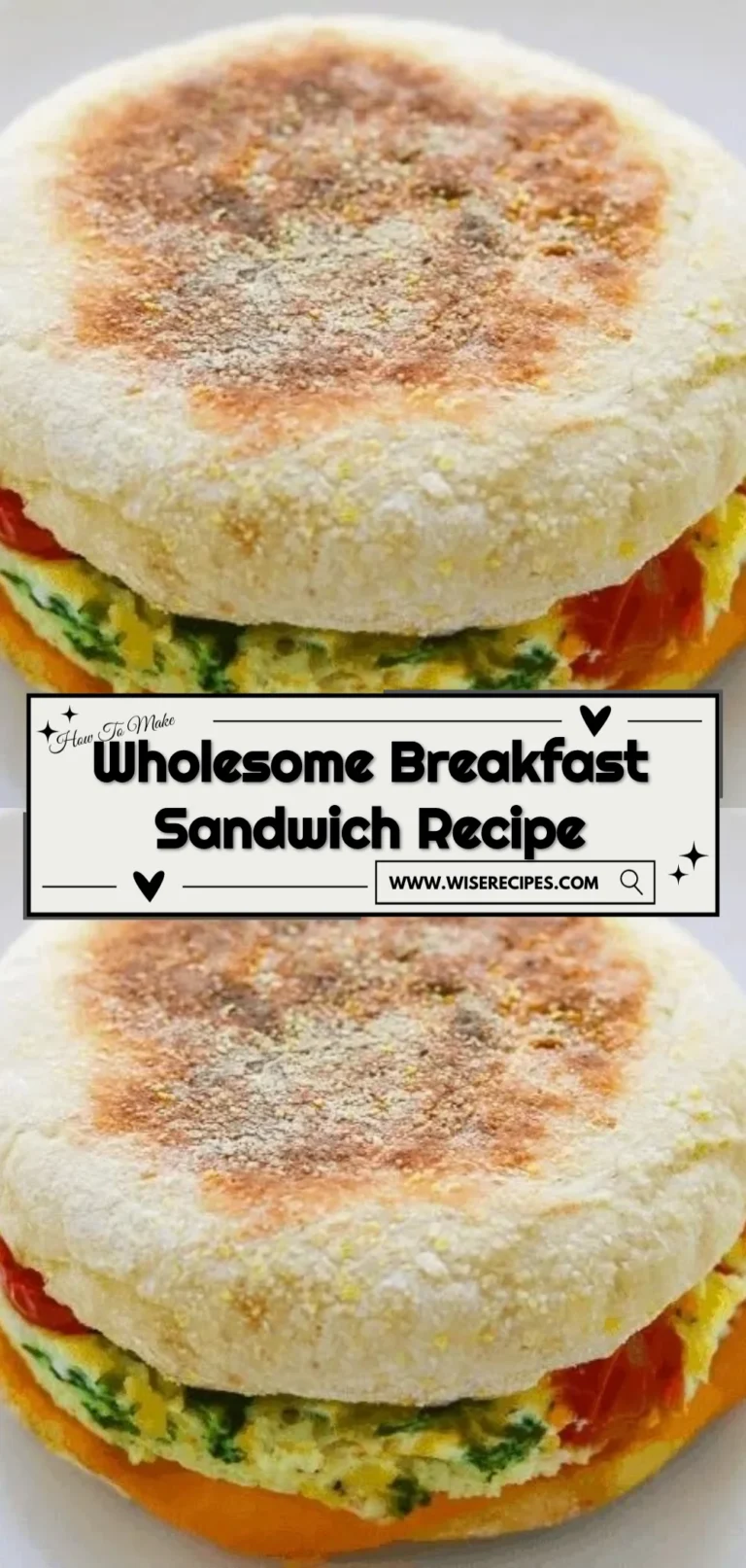 Delicious wholesome breakfast sandwich with eggs, veggies, and cheese