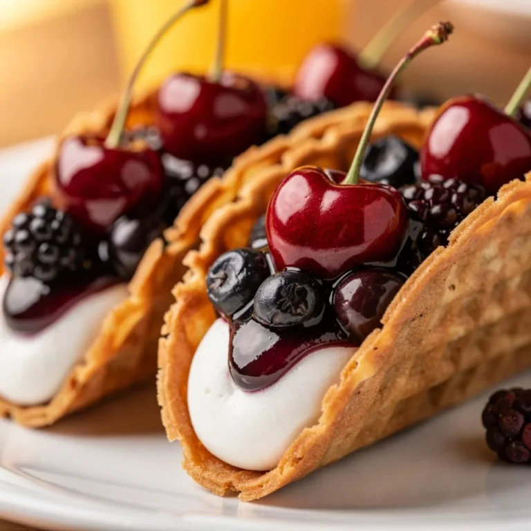 Delicious blueberry cheesecake tacos served on a plate with fresh blueberries and whipped cream