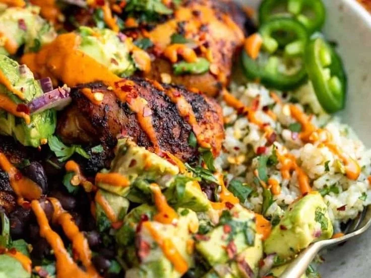 Healthy cilantro lime chicken bowls with fresh ingredients