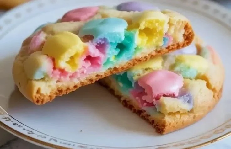 Easter Funfetti Cookies with colorful sprinkles on a white plate