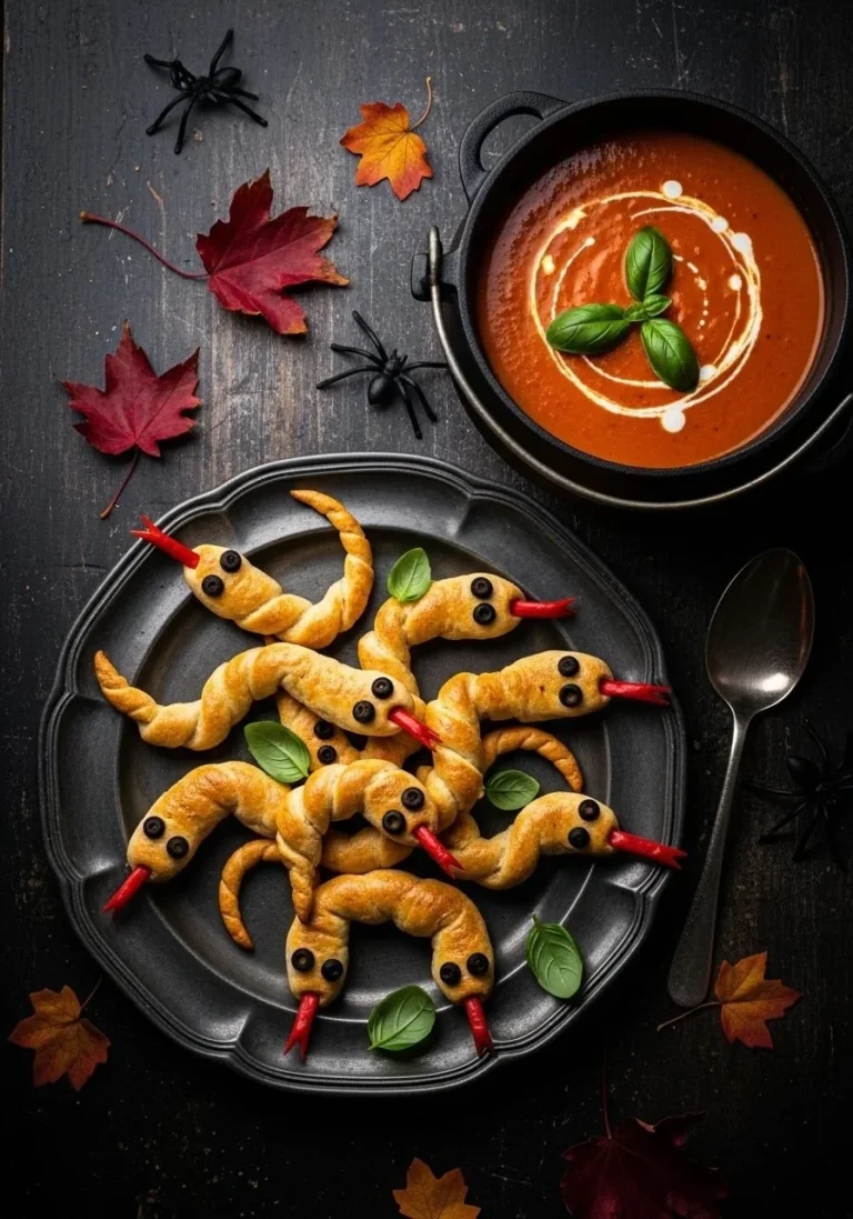 Spooky Halloween Breadstick Rattlers served for a festive party