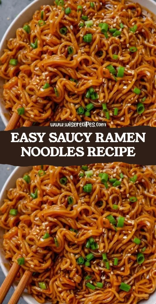 Bowl of easy saucy ramen noodles garnished with herbs and spices