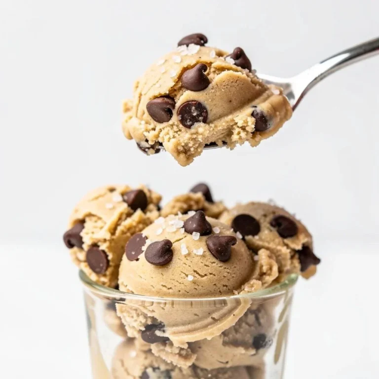 Healthy edible protein cookie dough in a bowl with chocolate chips