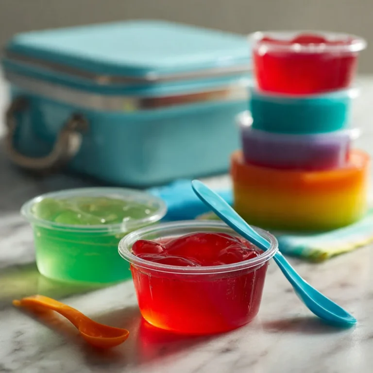 Colorful homemade jello snack cups in lunchboxes for kids