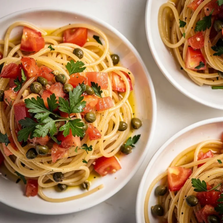 Lemon Capellini Salad garnished with herbs and lemon slices