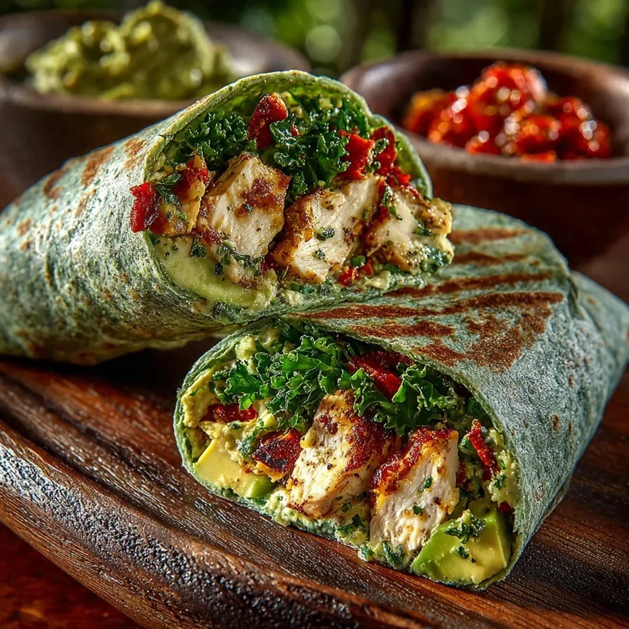 Delicious Chicken Avocado Wraps served on a plate, featuring fresh ingredients.