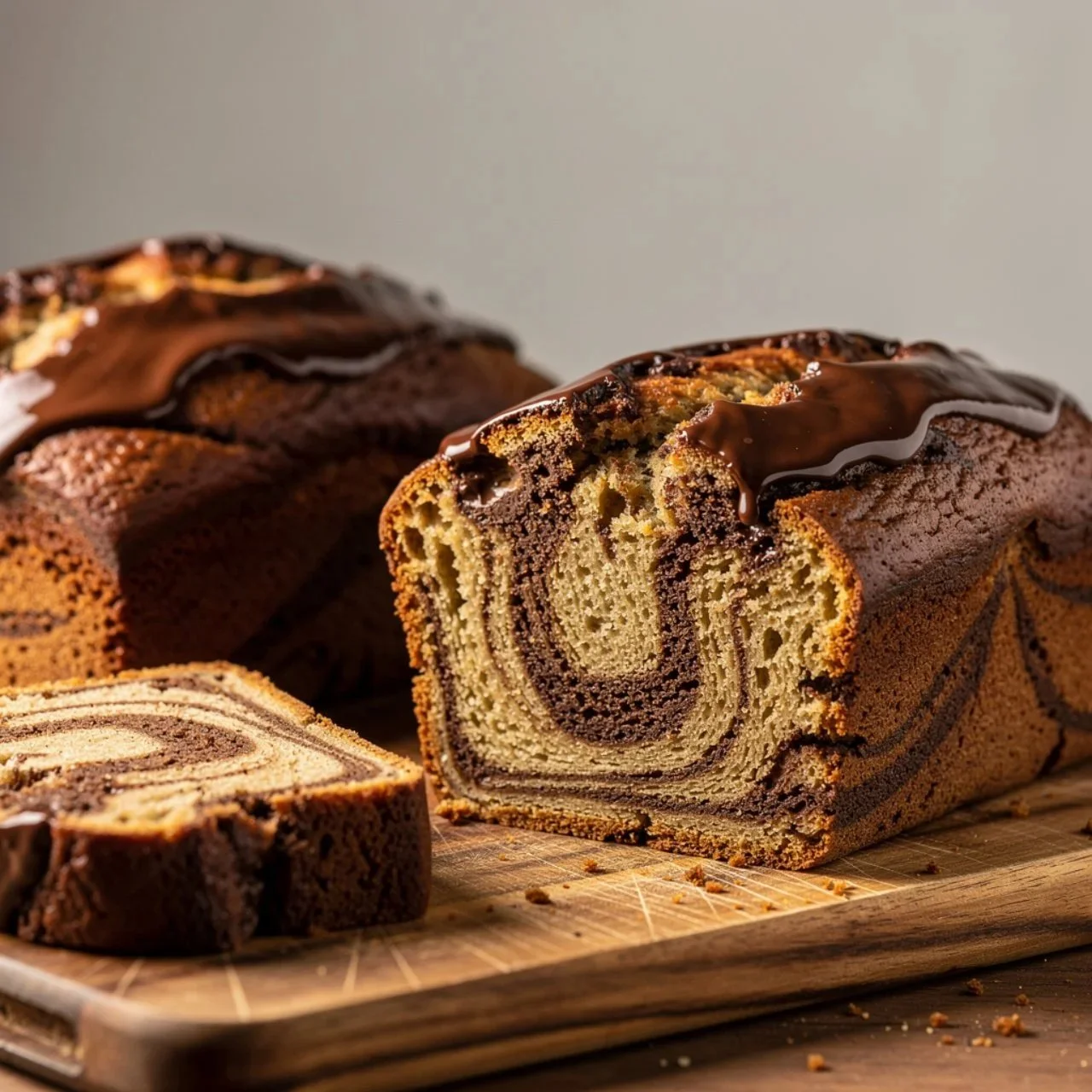 Nutella Swirl Banana Bread fresh out of the oven, showcasing a moist texture